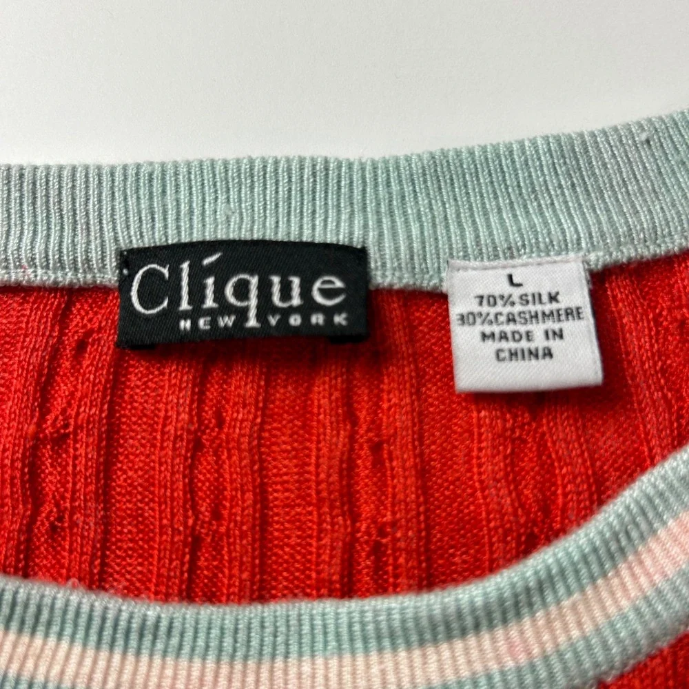Silk Cashmere Sweater Womens Large Red Lightweight Cable‎ Knit Clique NY